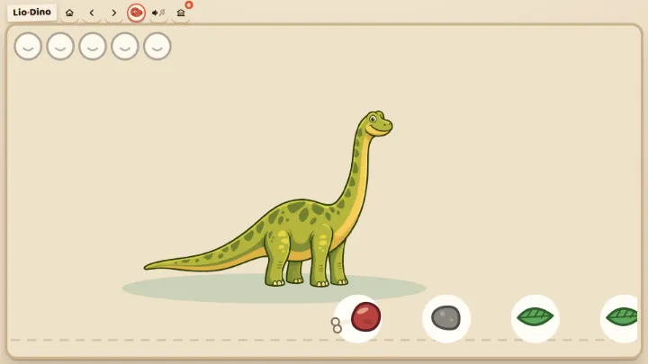 A dinosaur next to a conveyor belt with leaves, fish and meat