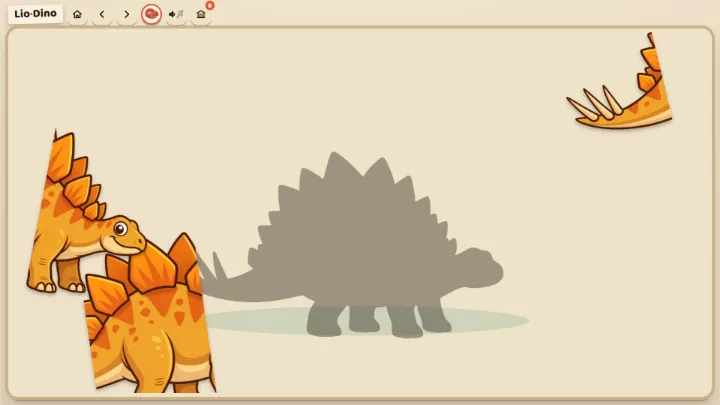 A dinosaur cut into a few large puzzle pieces